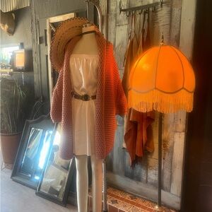 Pink Knit Cardigan with baby pink off shoulder Dress